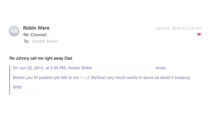 Robin Ware emailed Hunter Biden on Jun 23, 2014.