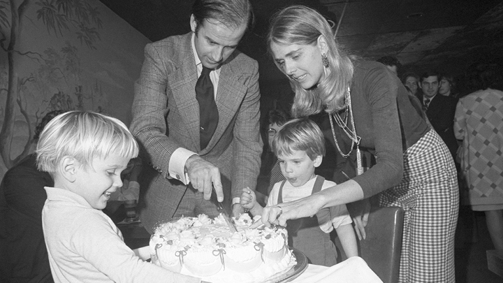 Sen.-elect Biden and wife Neilia cut his 30th birthday cake at a party in Wilmington