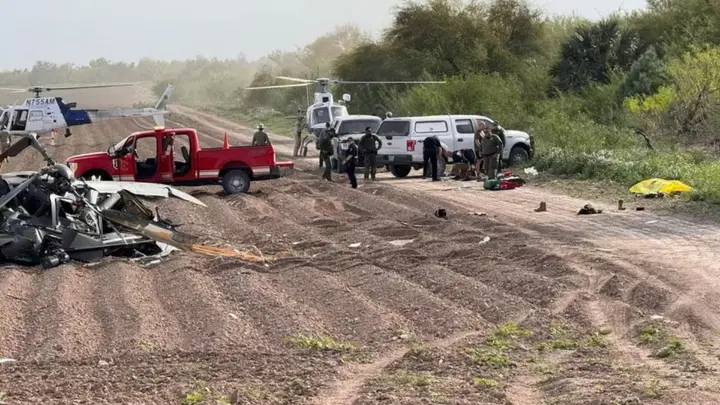 Authorities in La Grulla, Texas, at the site of a National Guard Texas helicopter crash. (Fox News)