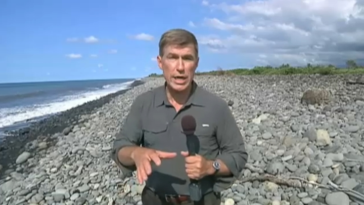 Greg Palkot on Reunion Island, where a piece of the MH370 plane was found, July 2015.