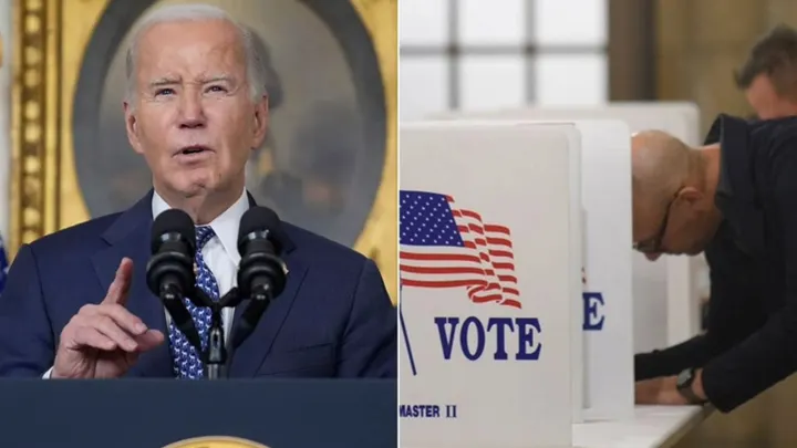 L - President Biden R - Voting booth (Getty Images): attempt to register illegals to vote

