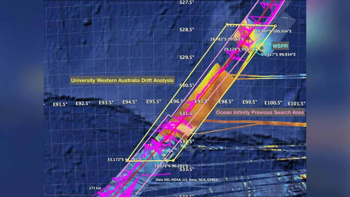 Map indicating the possible location of MH370 using new WSPR technology.