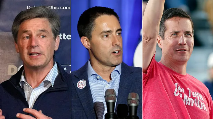 Ohio GOP Senate candidates Matt Dolan, Frank LaRose, and Bernie Moreno are vying for their party's nomination in the state's March 19 primary. (AP)
