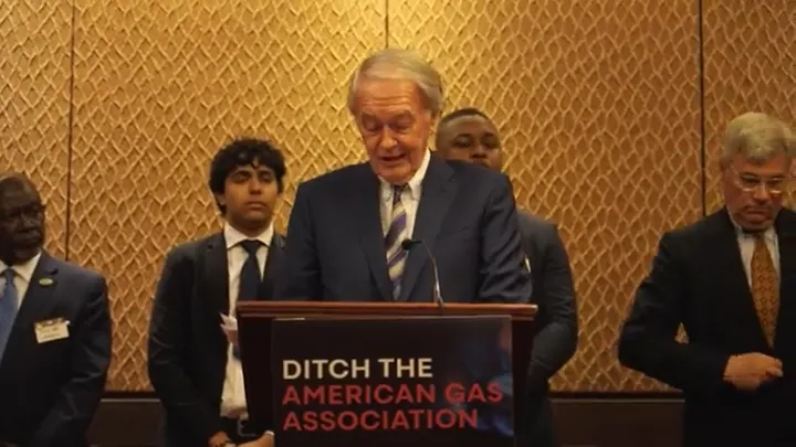 Sen. Ed Markey, D-Mass., speaks during an event hosted by Gas Leaks earlier this month