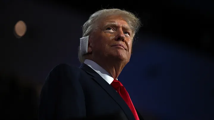 Former President Trump attends Day 1 of the Republican National Convention at the Fiserv Forum in Milwaukee