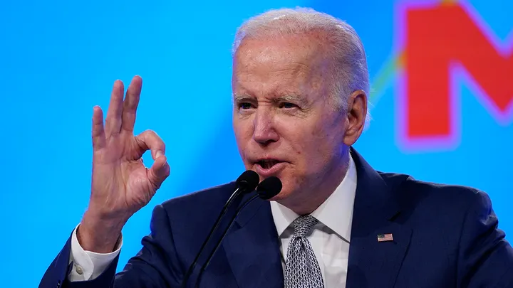 President Joe Biden addresses the AFL-CIO convention in Philadelphia, Pennsylvania.